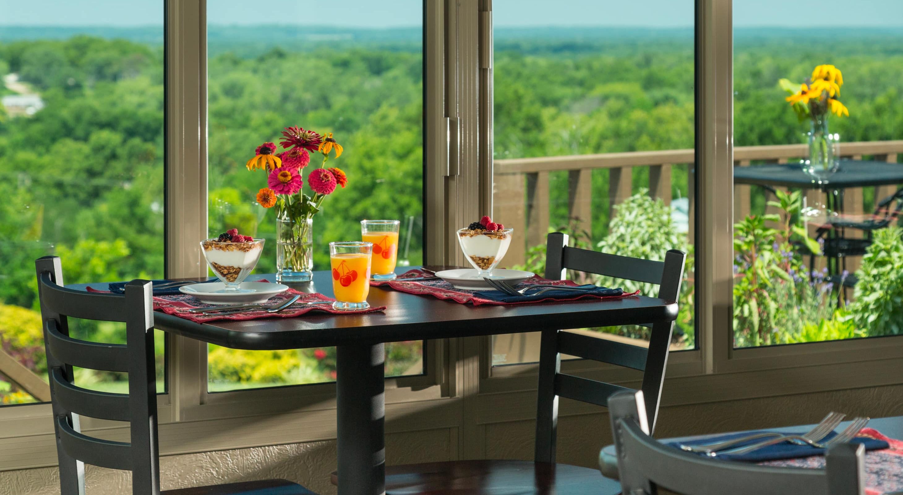 Breakfast table with view of Kansas country