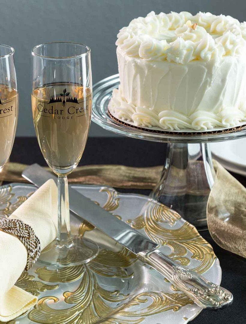 Kansas wedding cake and champagne