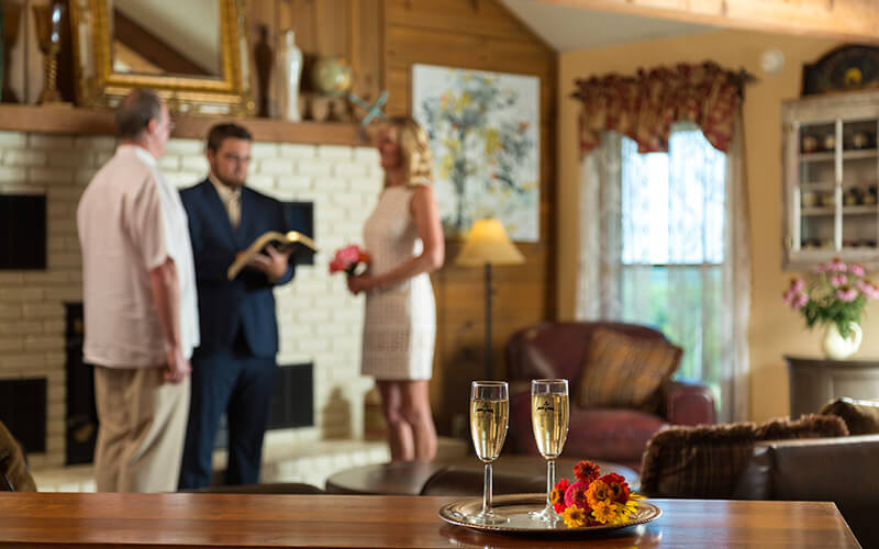 Champagne is waiting for a bride and groom during their elopement in Kansas