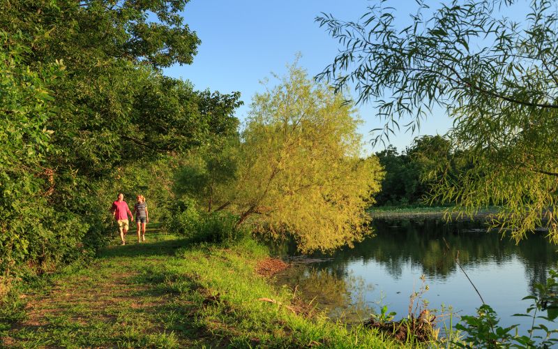 Couple walking at our getaway near St. Louis