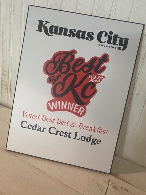 A picture of an award from Kansas City Magazine as the Best Bed & Breakfast of 2025