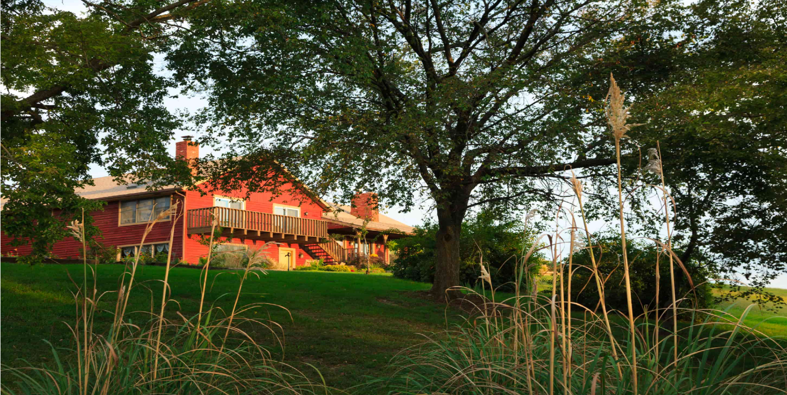Two story red barn in eastern Kansas at Cedar Crest Lodge in Pleasanton, KS - just 170 miles from Wichita, KS